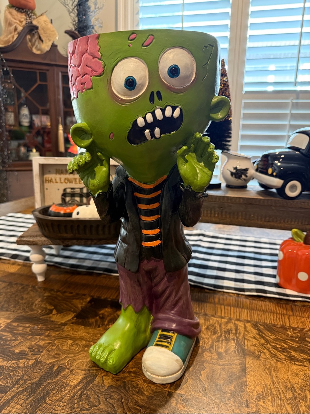T.J.Maxx Green Zombie Planter with Purple and Black Accents